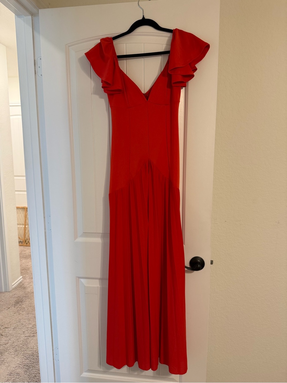 ASOS Red V-Neck Maxi Dress with Ruffle Cap Sleeves